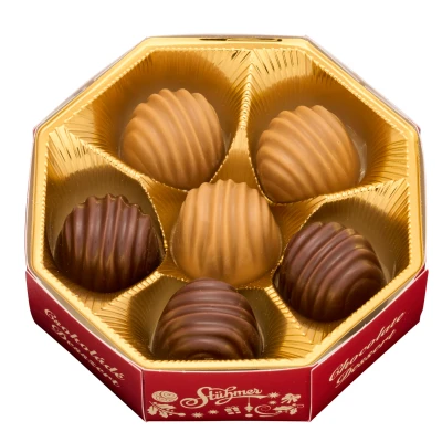 Karácsonyi 8 szögletű praliné (mogyoró- és tejcsoki krémes) 66g